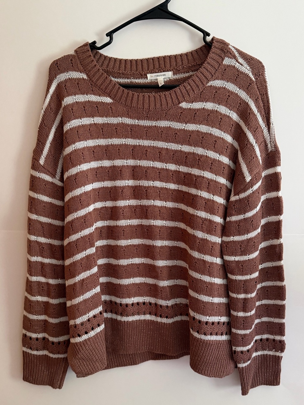Maurices Brown and White Striped Crewneck Sweater
